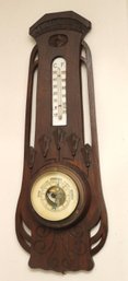 Art Nouveau Wooden Wall Barometer With C/F Thermometer