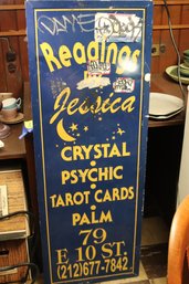 Vintage Metal Tarot/Psychic Business Sign From NYC Sign With Graffiti As Pictured Approx. 48 Inches Tall.