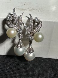 14K WG EXQUISITE PAIR OF DIAMOND AND PEARL EARRINGS - AMAZING DIAMONDS