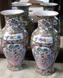 Pair Of Porcelain Hand Painted Vases With Chinese Scenes.