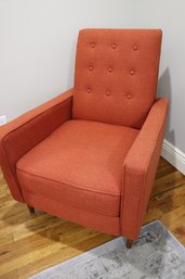 Contemporary West Elm Chair With A Built In Recliner In A Textured Woven Orange Fabric