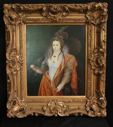 Portrait Of Elisabeth The 1st., Signed By Artist On LR In Gorgeous 18th Century Style Burnished Gold Frame