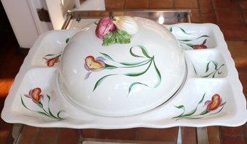 Extra Large Porcelain Serving Platter With Cover Hand Painted In Italy