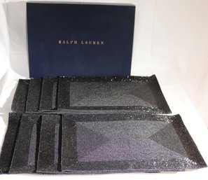 Set Of 8 Ralph Lauren Black Glass Beaded Placemats In Original Box.