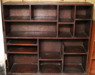 Vintage Wood Display Shelf With Assorted Sized Compartments