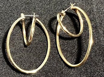 14K YG PAIR OF FANCY DOUBLE HOOP EARRINGS