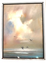 Attributed And Signed K F Ng Vintage Painting Of Peaceful Ocean With Seagulls