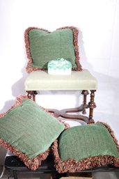Antique George III Style Stool With 3 Green Velvet Pillows And Ceramic Box Stool