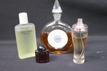 Preowned Ode Cologne By Guerlain, France, Shiseido Facial Lotion, And Armani Bottle Made In France