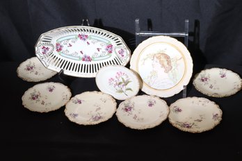 Hand Painted Bavaria Pierced Floral Basket, T&ampV Limoges Portrait Plate, PHL Limoges France Floral Plates,