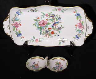 Herend Hungary Hand Painted Basket And Aynsley England Pembroke Tray Reproduction Of 18th Century Design