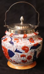 Antique English Ironstone Biscuit Jar With Lid