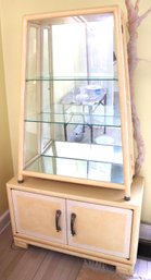 Custom Faux Painted Display Cabinet Having A Pyramid Shape With Mirrored Back & Antique Silver Metal Handl