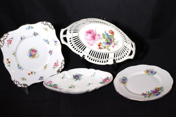 Vintage Floral Centerpiece Basket Made In Germany, Rosina Bone China Made In England Floral Plate And More