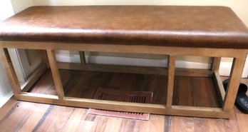 Petite Sized Foyer Bench With A Rustic Wood Frame & Faux Leather Vinyl Top
