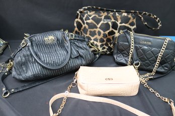 Coach, Black Leather Ladies Handbag, Tory Burch, Croc Purse, And Kate Spade, Leopard Fabric Handbag.