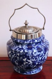 Blue And White Ironstone Biscuit Jar With Lid
