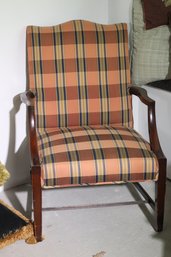Nice Quality Georgian Style Mahogany Framed Armchair With Plaid Fabric