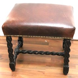 Traditional Style Accent Stool With Nail Head Accents & Twisted Legs