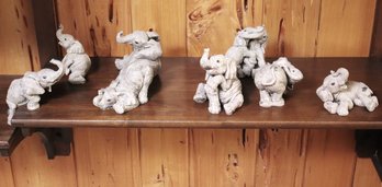 The Herd Collection Of Resin Cast Elephants In Assorted Mounted Positions