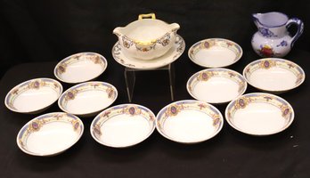 Haviland France Limoges Gravy Bowl, Hand Painted Pitcher From Portugal,10- Piece Bowl Set By Victoria