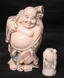 Carved Resin Buddha Figure And Chinese Wiseman