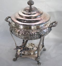 Antique Style, Footed Samovar With Embossed Flowers And Lid