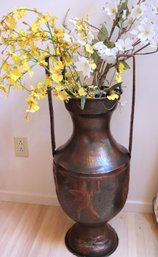 Tall Hand Hammered Copper Color Metal Vase With Embossed Classical Figures