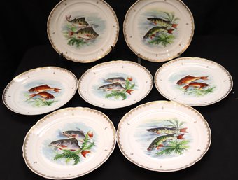 Vintage Hand Painted In France 12-piece Fish Dinner Plate Set, 5 Plates Were Added Later