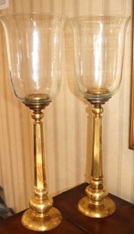 Set Of Large Substantial 1995 Chapman Brass Hurricane Candle Holders, Very Stylish Pieces!