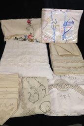 Six Antique Embroidered Tablecloths Many With Matching Napkins