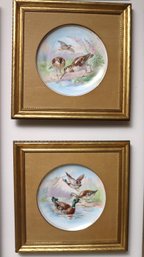 Pair Of Framed Porcelain Bird Plates.