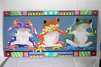 Whimsical Contemporary Painting Of Frogs, Hear No Evil, See No Evil, Speak No Evil