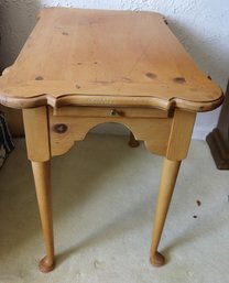 Queen Anne Style Pine Side Table With Pull Out Shelf.