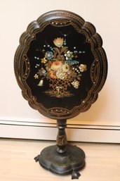 Victorian Papier-mch Tilt Top Table With Mother Of Pearl And Hand Painted Flowers.