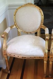 Pair Of French Style Round Back Gilt Wood Armchairs