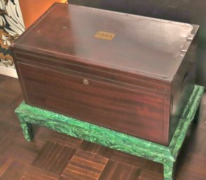 Campaign Style Chest/trunk With Brass Inlay.  Includes Painted Faux Malachite Base.