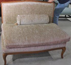 Stylish French Provincial Armless Settee With Taupe Velvet Fabric