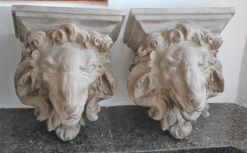 Pair Of Hollow Resin Rams Heads Wall Planters