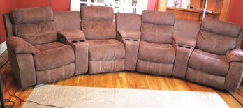 4 Piece Brown Recliner Sectional Sofa, Storage And Cup Holders In The Centers