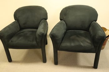 Bernhardt Furniture, 1980s Era Art Deco Style Club Chairs With Black Ultrasuede Upholstery.