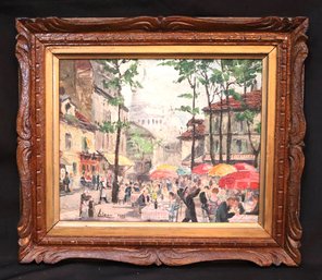 C. LeBeau Paris 1951 Street Scene Painting In Ornate Wood Frame