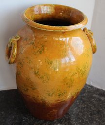 French Provencal Glazed Terracotta Confit Jar In Mustard Yellow Color