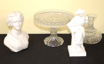 Royal Worcester Bisque Porcelain Figure, Copeland Bisque, Cut Crystal Decanter & More