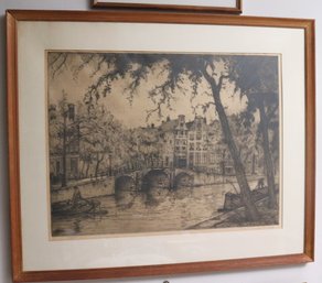 Jan Poorhammer Lithograph Of Dutch Houses And Canal