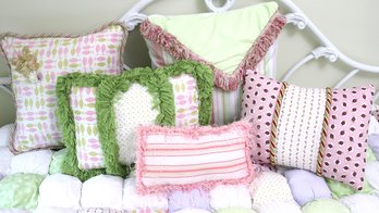 Collection Of Finely Handcrafted Decorative Accent Pillows - Assorted Sizes And Including Hand Knitted Throw