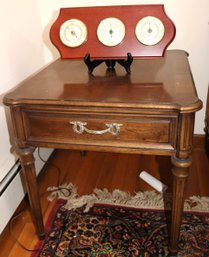 Henredon Fine Furniture Side Table & Vintage Barometer Wall Plaque