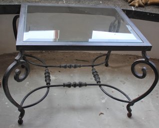 Florentine Style Wrought Iron Table With Beveled Glass Top