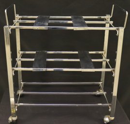 Art Deco Chrome 3 Tier Bar Cart On Wheels