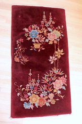 Small Chinese Art Deco Handmade Rug With Flowers